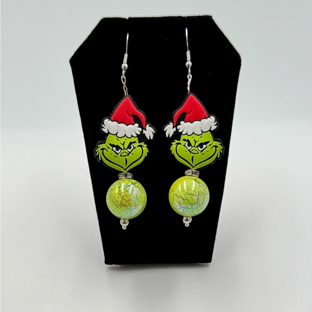Whimsical Grinch Earrings with Red and Green Details